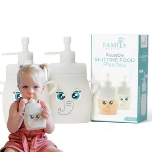 BPA Free, Silicone, Reusable Pouches for Toddlers, 2 Pack Elephants, Easy to Clean Fill Reusable Baby Food Pouches, Homemade Organic Smoothie, Puree, Applesauce, Reusable Squeeze Pouches for Kids