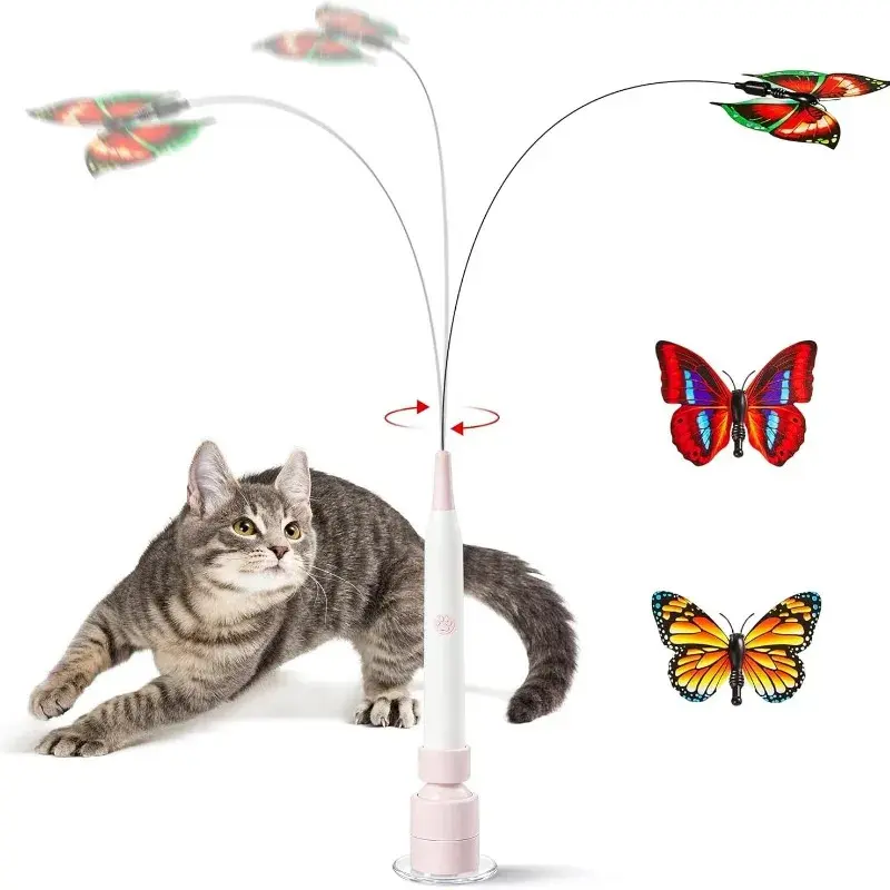 Electric Interactive Cat Wand Toy - Spinning Butterfly, Suction Cup, Rechargeable Teaser, Collapsible Tunnel Bed Cushion, TPR Material, Self-Play & Handheld Modes for Indoor Kittens, Yes