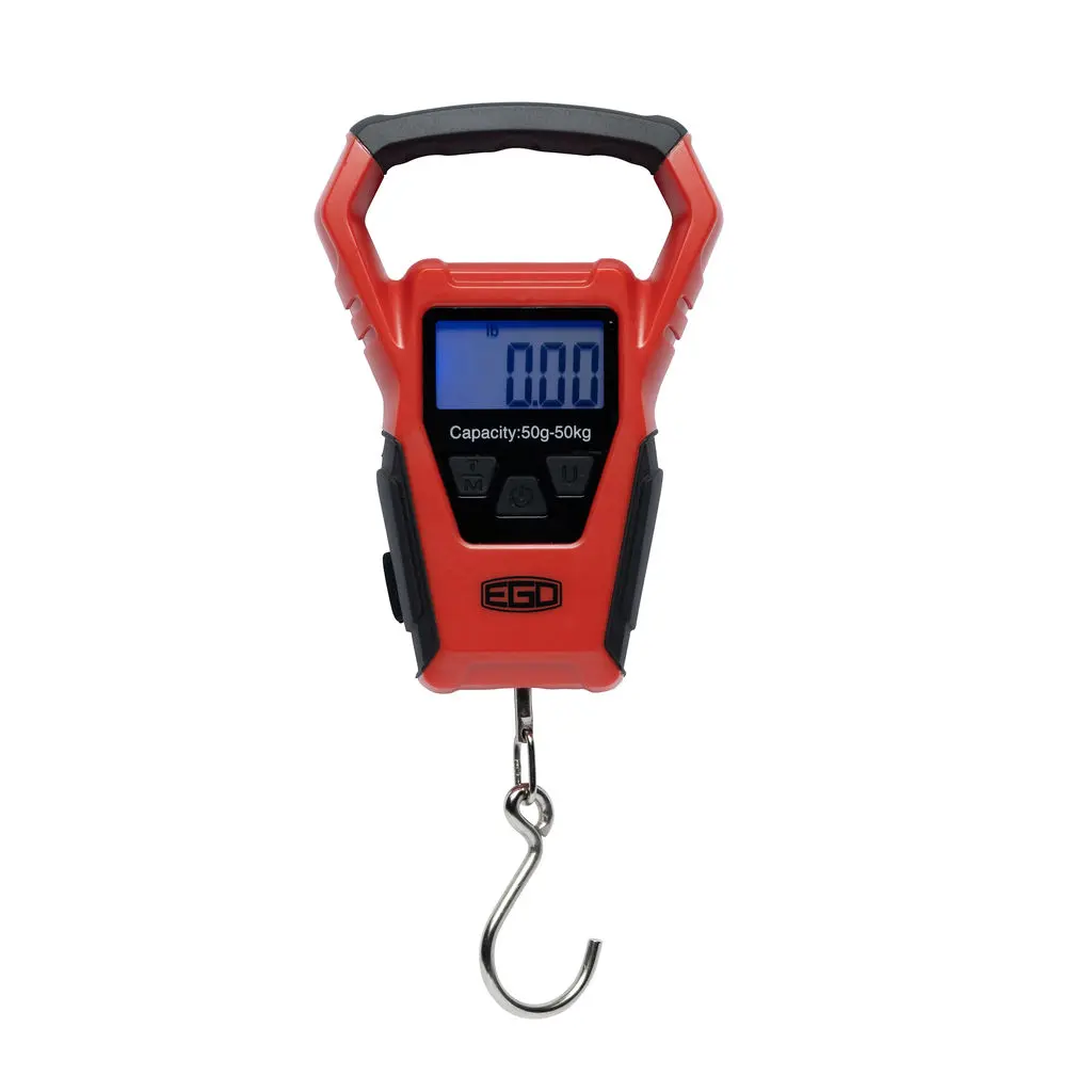 Adventure Products 73021 Waterproof Digital Fishing Industrial Scale - Plastic, 110 lbs Capacity, Red & Black, 7in L x 4.75in W x 1.5in H, Ergonomic Handle, Built-in Measuring Tape, Tare/Data Lock Function, Battery-Compatible, Screw Driver Included