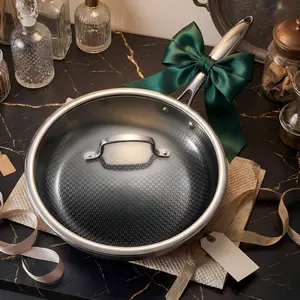 USELUCK-10 Inch Nonstick Stainless Steel Frying Pan with Glass Lid, Honeycomb Surface, Oven & Dishwasher Safe, Induction Compatible, PFAS-Free, Non-Toxic, All Cooktop Friendly