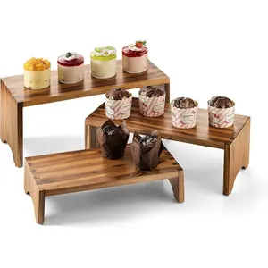 Acacia Wood Risers Display Stands Set of 3 - Wooden 3 Tier Cupcake Stand - 3 Tiered Riser for Vendors - Decorative Display Risers for Food Desserts Stand, Perfume,  at Party Wedding
