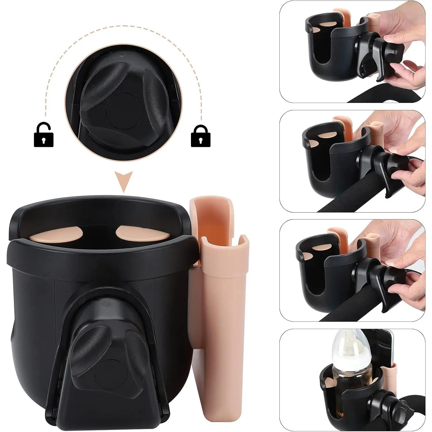 Stroller Cup Holder with Phone Holder, Bike Cup Holder, Universal Cup Holder for Uppababy Nuna Doona Strollers, 2-in-1 Cup Phone Holder for Stroller Bike Wheelchair Walker Accessory Stroller Cup Holder with Phone Holder, Bike Cup Holder, Universal Cup Holder for Uppababy Nuna Doona Strollers, 2-in-1 Cup Phone Holder for Stroller Bike Wheelchair Walker Accessory