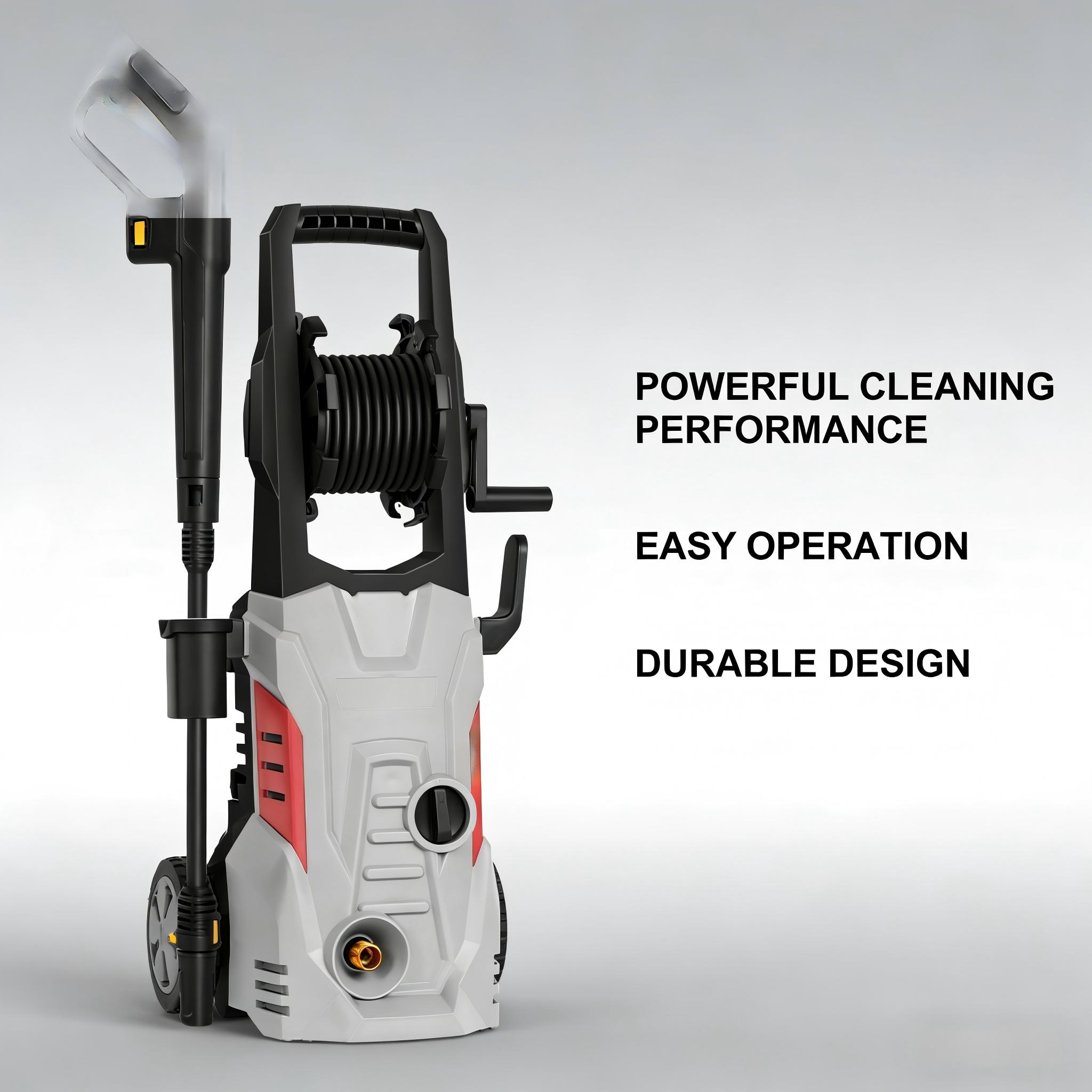 Electric high-pressure washer, US plug, metal construction, car fence and yard cleaning tool, includes hose accessories