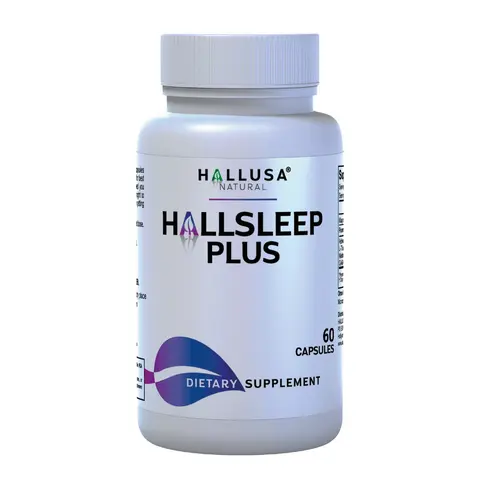 HALLUSA Natural Hallsleep Plus Melatonin Dietary Wellness Supplement - Ashwagandha, Magnesium Citrate, GABA, Minerals, 60 Plant-Based Capsules, US-Made, Sugar-Free, Gluten-Free for Adults' Deep Sleep & Relaxation Support