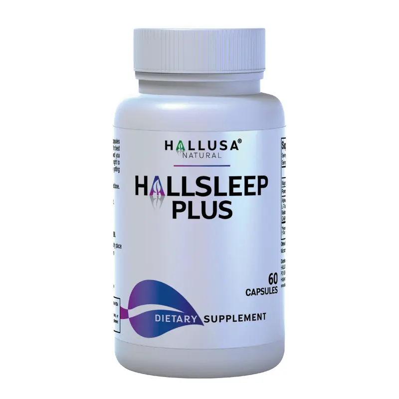 HALLUSA Natural Hallsleep Plus Melatonin Dietary Wellness Supplement - Ashwagandha, Magnesium Citrate, GABA, Minerals, 60 Plant-Based Capsules, US-Made, Sugar-Free, Gluten-Free for Adults' Deep Sleep & Relaxation Support