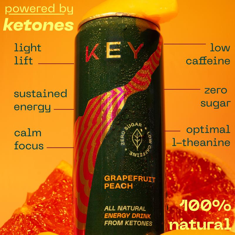 KEY Clean Energy Ketone Drink - All Natural, Sugar Free, Mental Focus, Low Caffeine