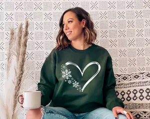 Snowflake Sweatshirt, Christmas Sweatshirt, Women Holiday Shirt, Snow Flake Heart Sweater, Snow Sweatshirt, Christmas Gift Shirt, Winter