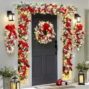 47.24-inch/120-cm Christmas wreath, red flocked door hanger decoration a realistic-looking wreath suitable for hanging at the door or on a wall. Perfect for Christmas door decorations, Thanksgiving decorations, and general holiday embellishments. This l