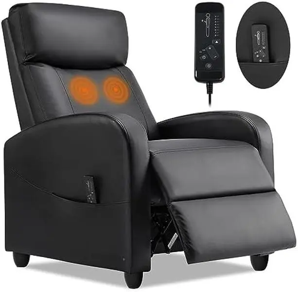 Sweet Furniture PU Leather Vibration Massage Recliner Chair for Living Room & Business Use, Adjustable Modern Reclining Chair with Padded Seat-Backrest, Foot Extension & Stress Relief Functionality