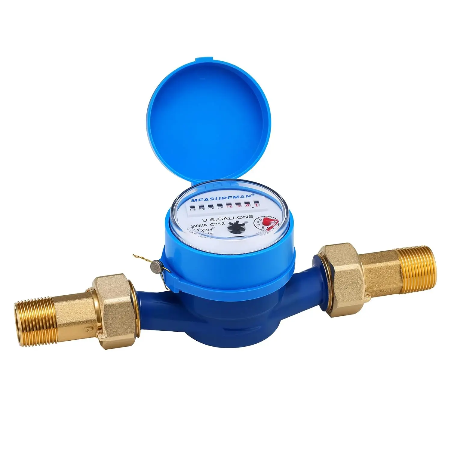 3/4" Non-Pulsed Single-Jet Gallon Meter Blue Brass Body 20mm Flow RV Residential Systems​