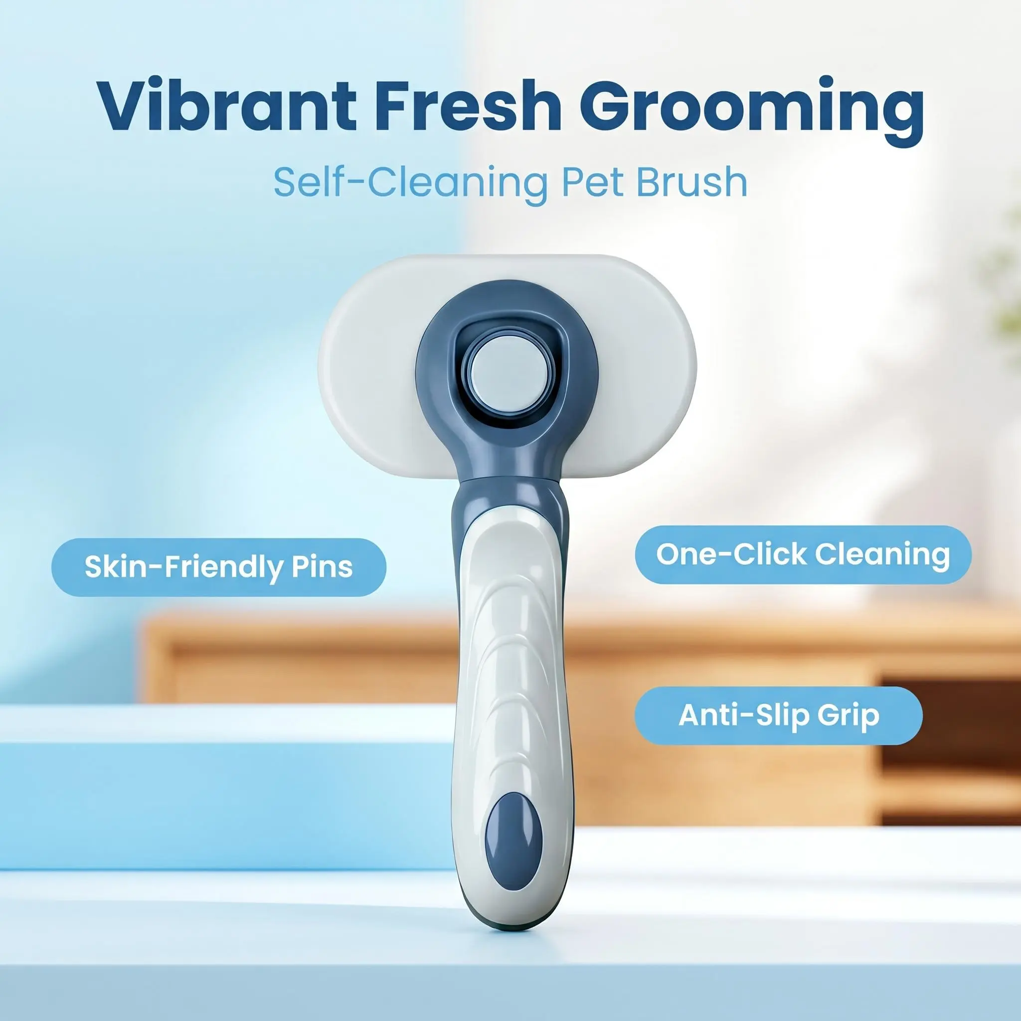 Pet Deshedding Comb with Anti-Slip Grip & Built-In Self-Cleaning Push Plate - Gentle for Long-Haired Cats & Medium-Sized Dogs, Ideal for Home Use During Heavy Shedding Season