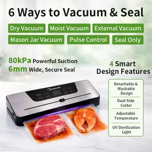 Zenpeak Vacuum Sealer Machine for Food Storage, 6mm Extra Wide Seal, Built-in Bag Cutter, Dry & Moist Modes, External Vacuum for Bags & Mason Jars, Removable Drip Tray