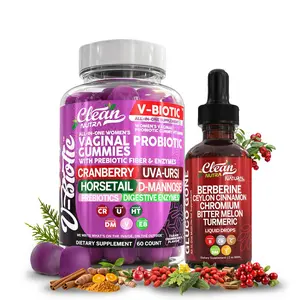 Clean Nutra FloraBalance Duo | Women's Prebiotic Fiber & Enzymes, Berberine, Ceylon Cinnamon & More for Vaginal & Gut Health Support [VBiotic Gummy + Gluco Gone Liquid Drop]