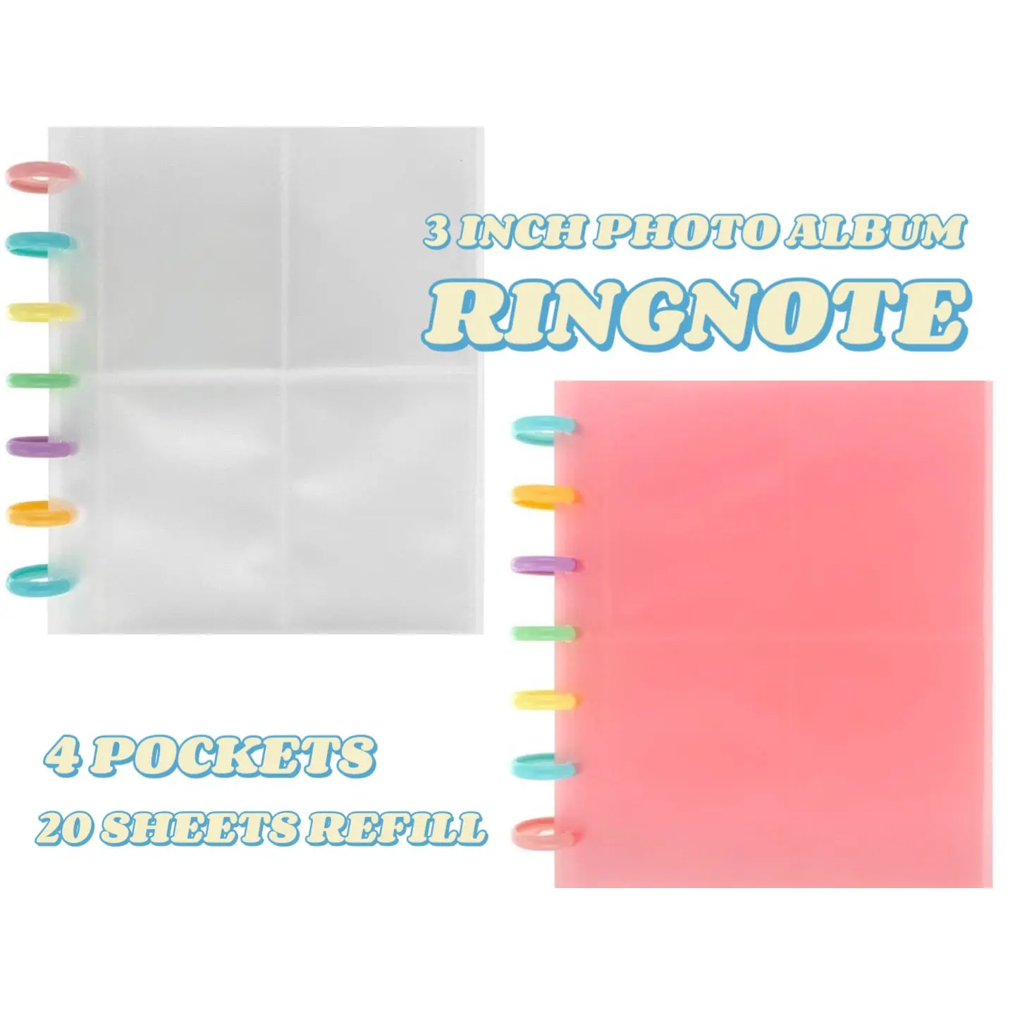 Kpop Photo Card Album - 3 Inch Photo Album with 4 Pockets & 20 Sheets Refill, Available in Multiple Colors