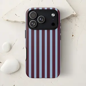 Burgundy and Blue Stripe iPhone Magsafe / Tough Phone Case, Stripe Phone Case Aesthetic, Fits iPhone 17 16 15 14 13 12