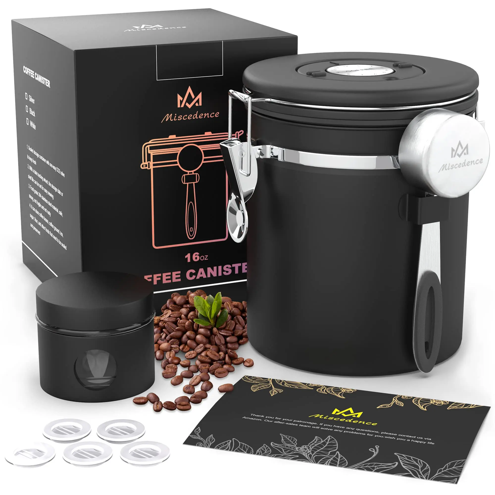 22oz Coffee Storage Canister, Airtight Stainless Steel Container with Date Tracker & Measuring Scoop for Coffee Beans, Grounds, Tea, Sugar & Cereal date tracker