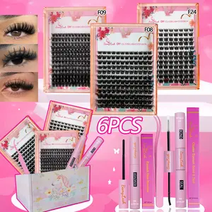 3 Boxes Thick Volume Individual Cluster Lash Set 3D Wispy Full Thick Volume Fluffy False Eyelashes, Eyelash Extensions with Bond Seal Remover Applicator lash brushes, D Curl Mixed Length and Style,DIY Lash Extension Kit for Everyday Makeup and Gift