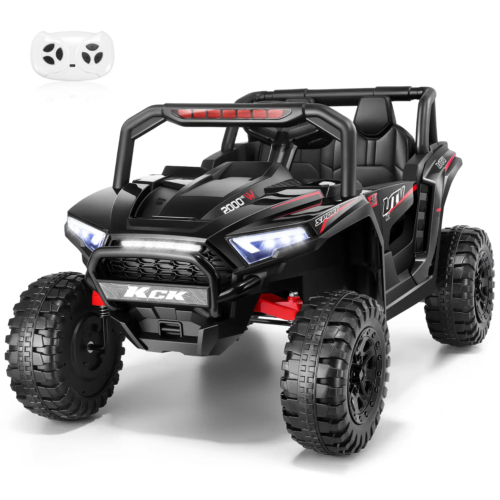#backtoschool Hikole 24V 2-Seater Unisex UTV Look Battery-Powered Electric Ride-On Toy for Big Kids 4-8, with Remote Control, Soft Start, LED Lights, Bluetooth MP3 Play, Safety Lock Doors, PP Body, Ideal for Birthday & Children's Day Gifting