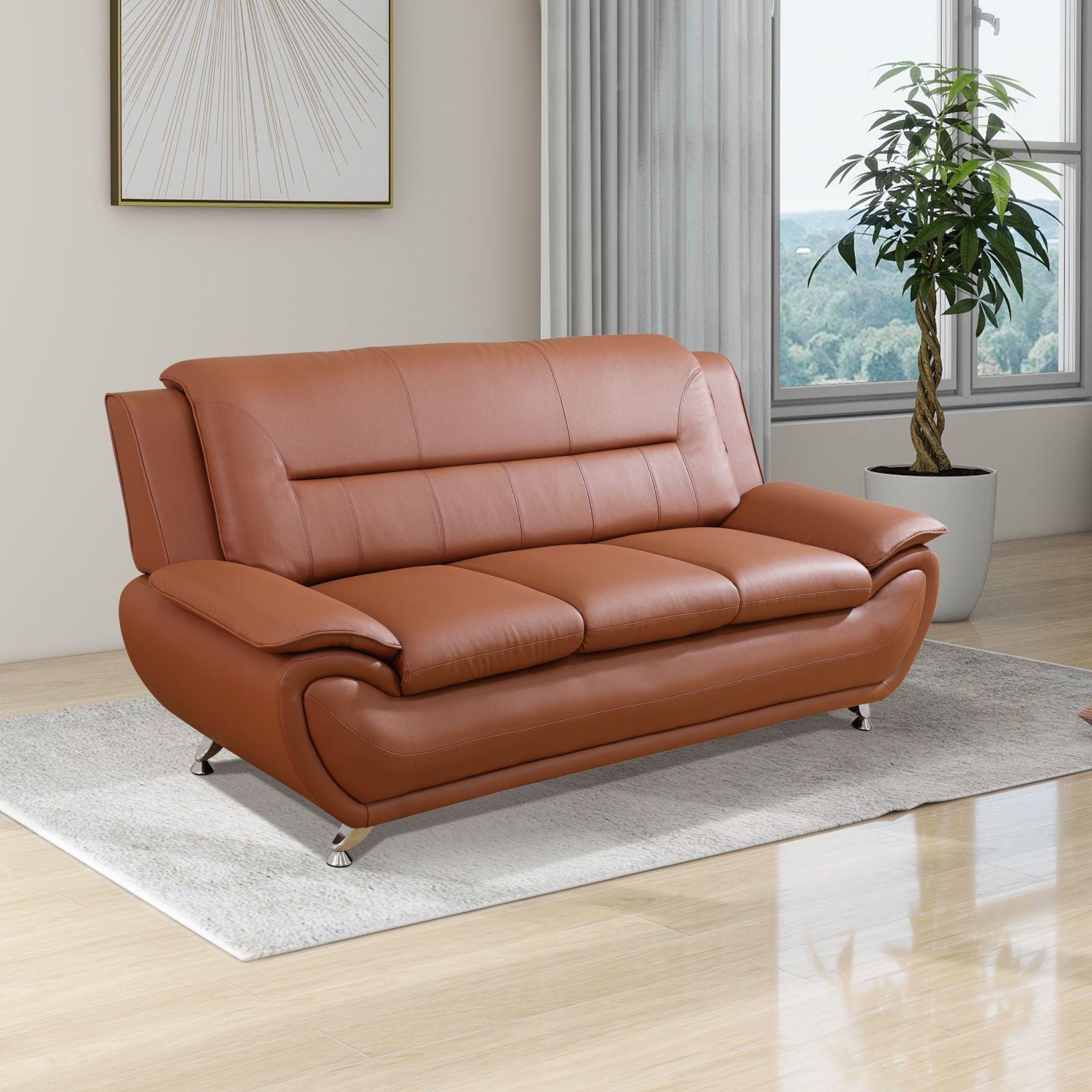 3-Piece Bright Bronze PU Leather Sofa Set, Indoor Living Room Furniture Couch