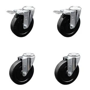 Service Caster SCC-SSBHTTL20S514-SRS-2-S-2 Stainless Steel Locking Soft Rubber Swivel Bolt Hole Caster, 5x1.25 in. Black Wheels, Set of 4, Lock