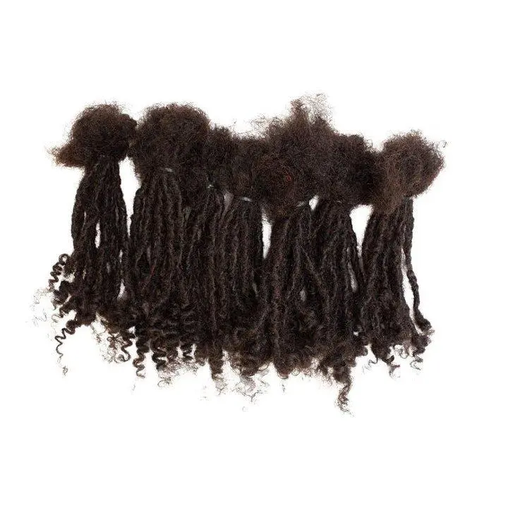 10 Anwi Curly Locs 100% Human Black Curled Hair Extensions - 1B Color, 100% Organic Cruelty-Free Unisex 4a/4b Texture, Handmade Afro Kinky, Unravel-Resist, Durable, Dyed, Reusable, Multiple Lengths, Short Nappy Ethnic, Ideal for Casual Crochet Install