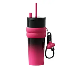 24 Oz Large Capacity Leak Proof Insulated Stainless Steel Water Bottle with Handle, Reusable Straw Cup for Home Office Car Use, Casual Style, Drinkware, Insulated Travel Drinkware, Insulated Water Bottles