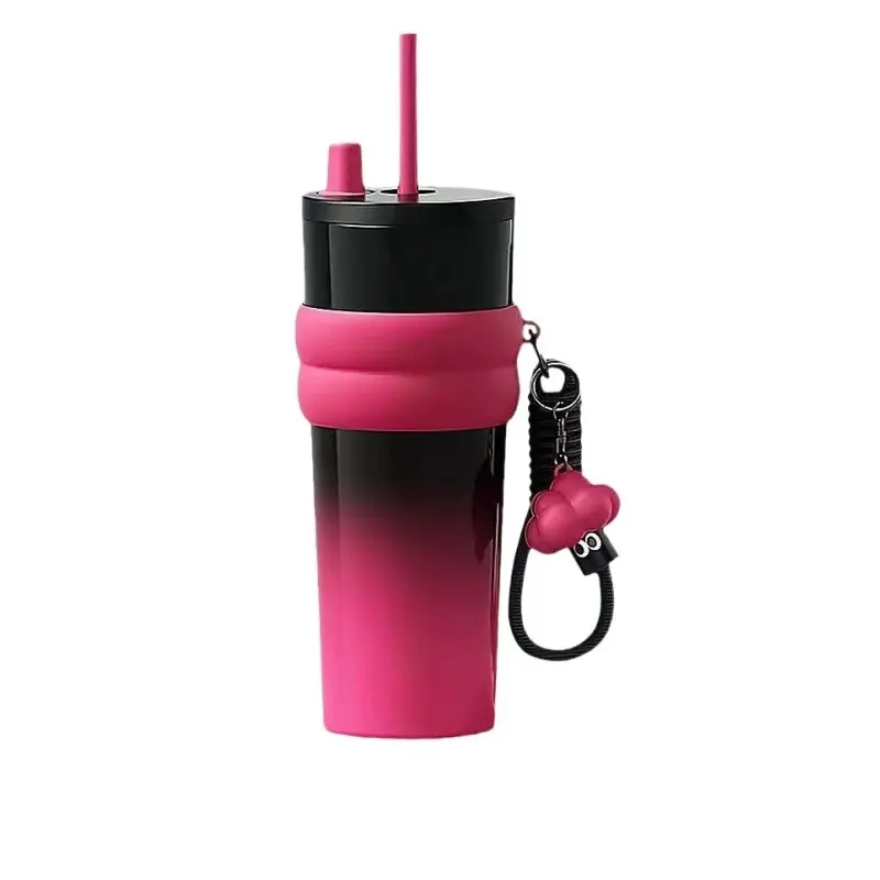 24 Oz Large Capacity Leak Proof Insulated Stainless Steel Water Bottle with Handle, Reusable Straw Cup for Home Office Car Use, Casual Style, Drinkware, Insulated Travel Drinkware, Insulated Water Bottles