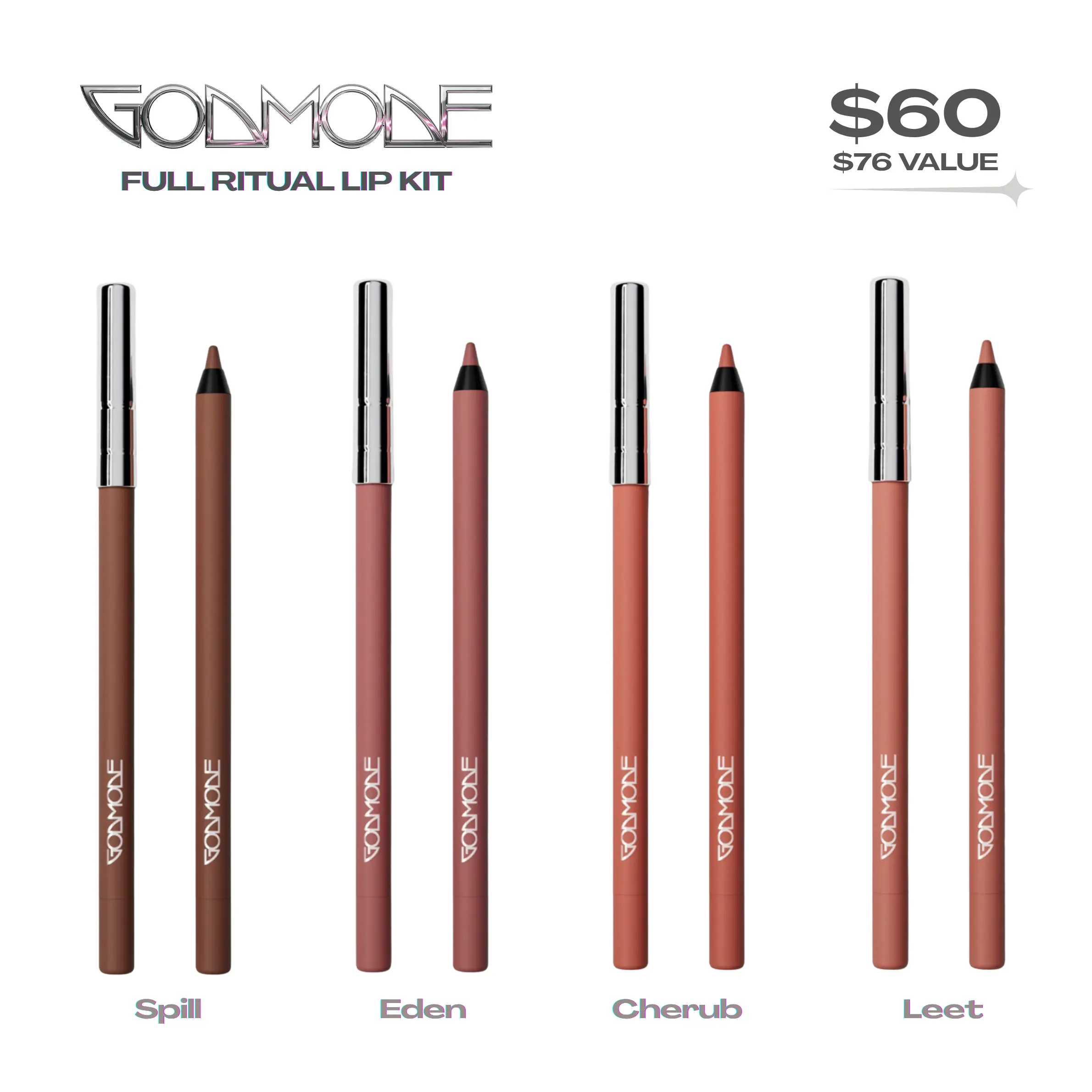 GODMODE Full Ritual Lip Kit Lip Liner Pencils Chocolate