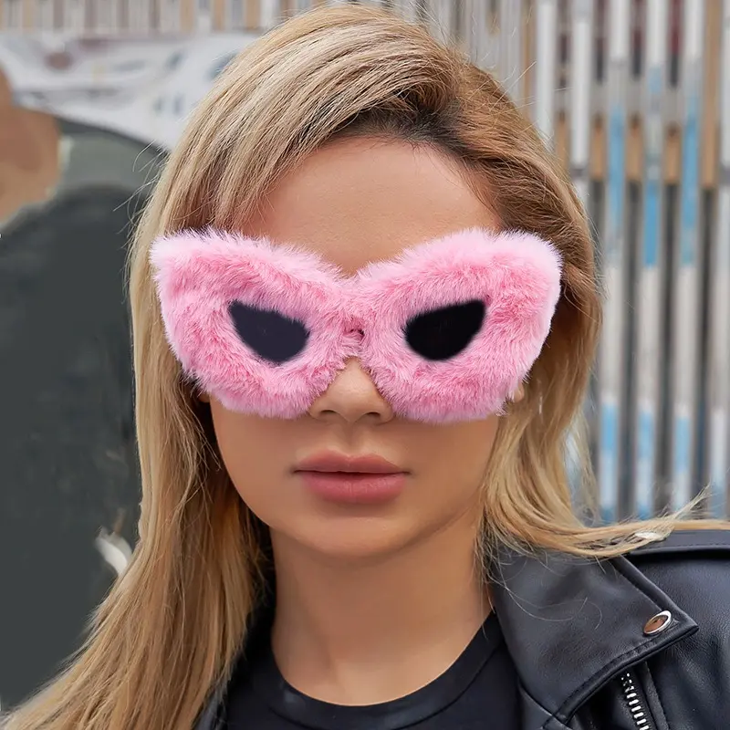 Plush Winter Sunglasses For Women Fashion Cat Eye Sunglasses Tiktok Sunglasses