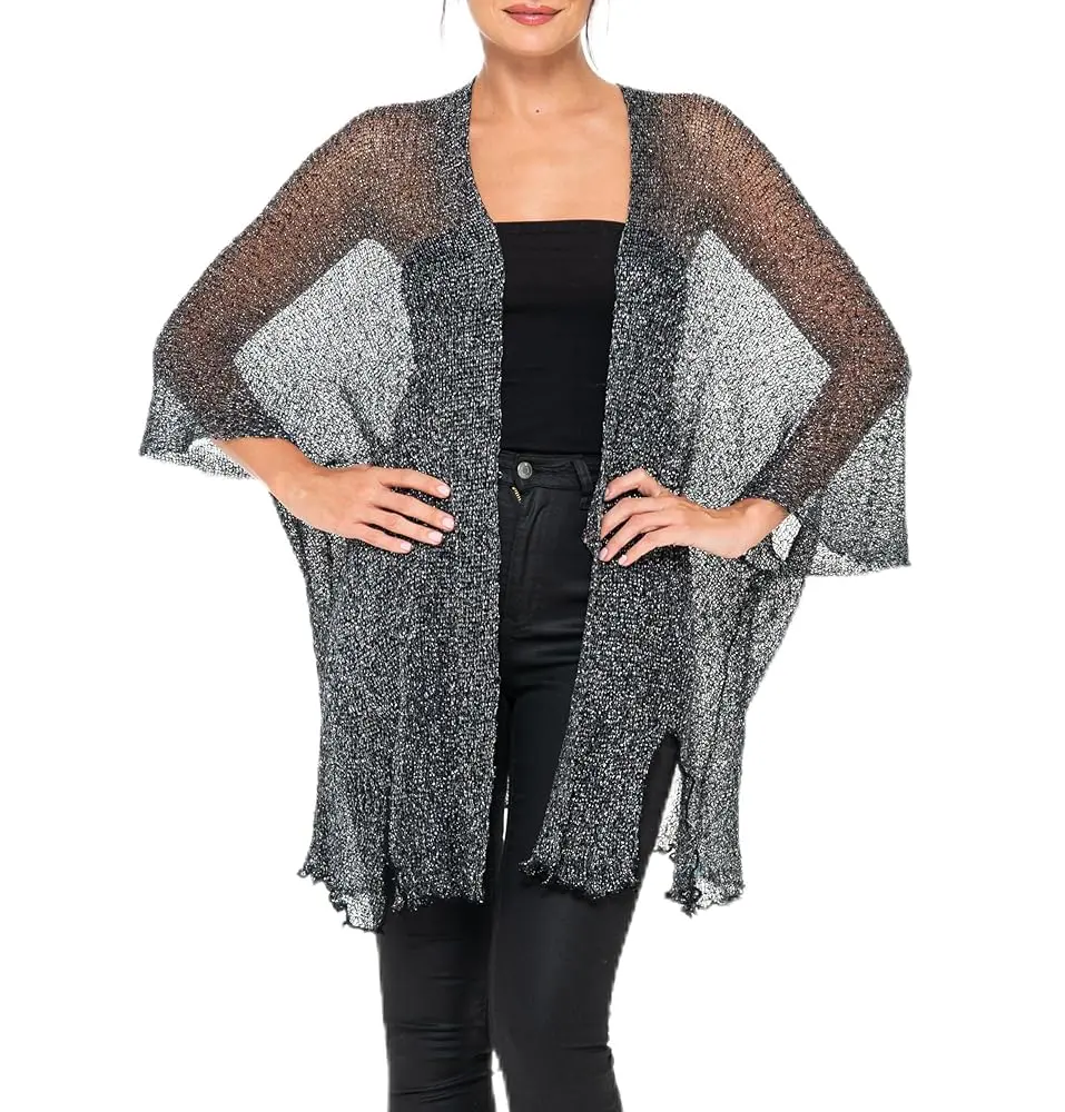 SHU-SHI Metallic Poncho for Evening Dresses, Sparkly Cover Up for Parties, Weddings & Celebrations