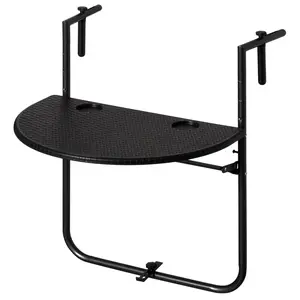 Gardenised QI004525 Indoor and Outdoor Rattan Decorative Plastic Foldable Balcony Table, Black