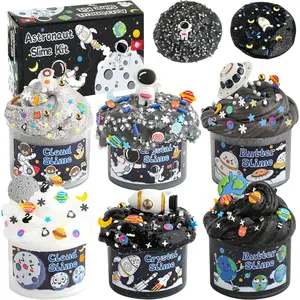 6 Pack Galaxy Slime Kit for Kids- Cloud, Butter & Clear Slimes with Space Add-ins, 360ml Black Slime for Boys Girls, Kids Slime Kits for Easter Christmas Halloween Birthday, Space Party Favors