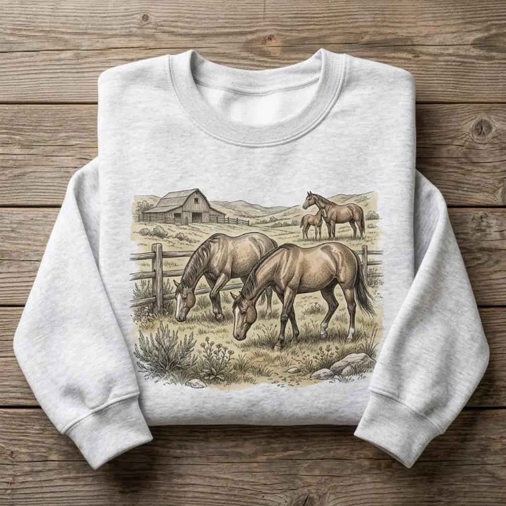 Women's Cottagecore Fitted Cut Crew Neck Sweatshirt, Unisex Vintage Sheep Graphic Long Sleeve Pullover, All-Seasons Digital Premium Print Polyester Blend, Pastoral Animal Lover Casual Top Gift