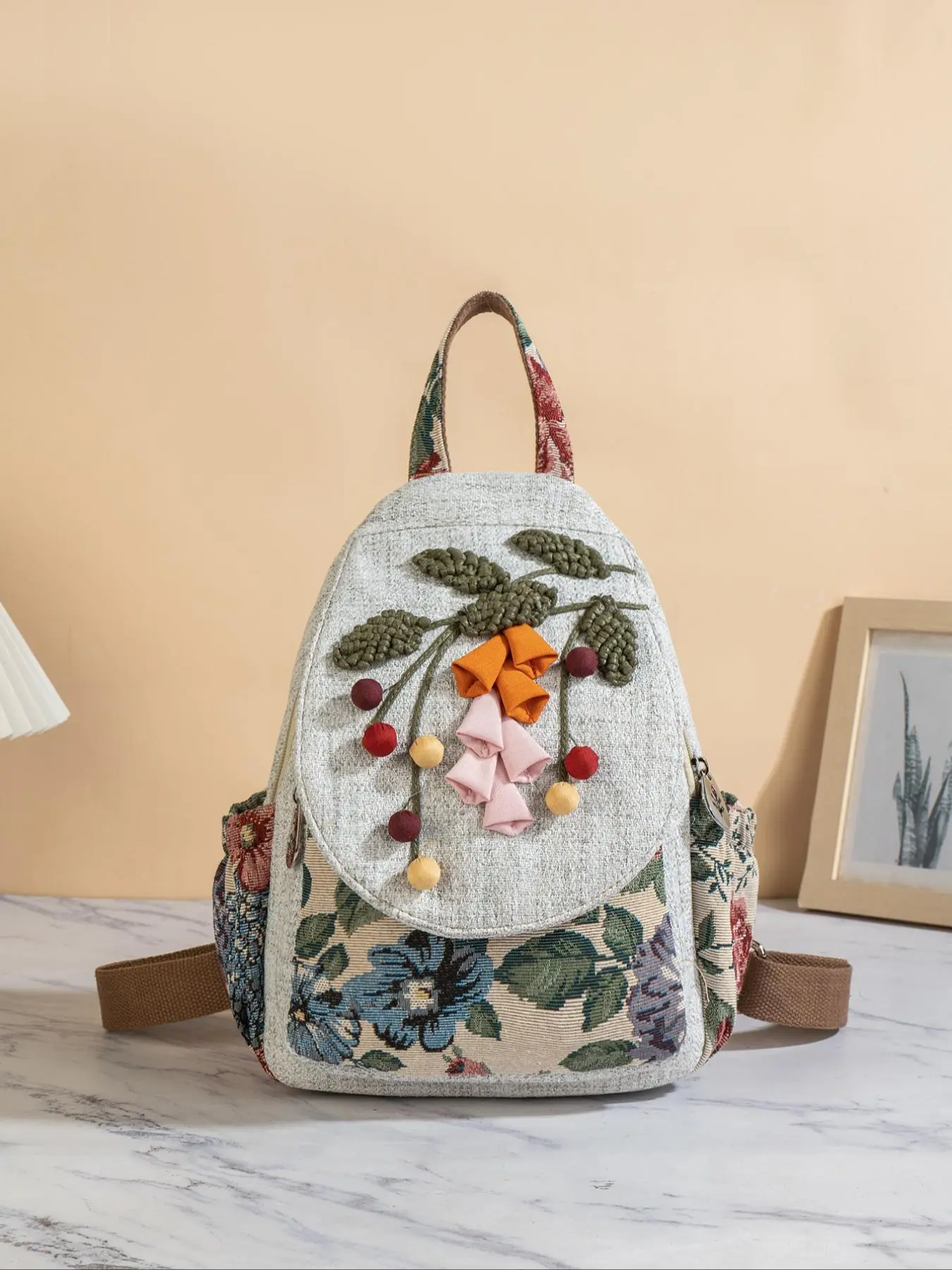 Boho Style Flower, Floral Embroidered Backpack For School, Portable Lightweight Backpack with Adjustable Strap, Casual Backpack for Women & Girls, Casual Daypack Backpacks