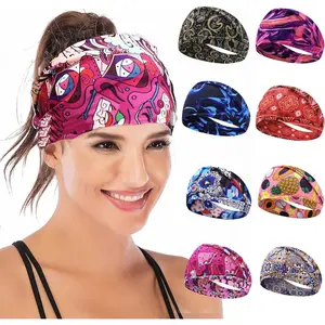 8-Pack Boho Wide Elastic Headbands for Women - Non-Slip Workout Hair Bands for , Yoga, Running, and Fitness