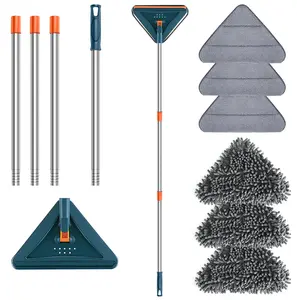 Long Handle Wall Mop, Hands-Free Adjustable-Length Cleaning Tool with 360° Spinning Head, 6 Replacement Pads & Telescopic Set for Walls, Ceiling Fans, Floors, Baseboards & Kitchen Dust Removal, Six Pads Cleaner outdoorfun