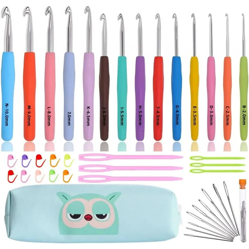 Crochet Hook Set,14 Sizes Crochet Hooks for  Hands,Crochet Hooks  Soft Grip with Case,Crochet (Size B-Size N)
