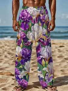 Blue and white maple leaf silhouette refreshing simple and casual long pants