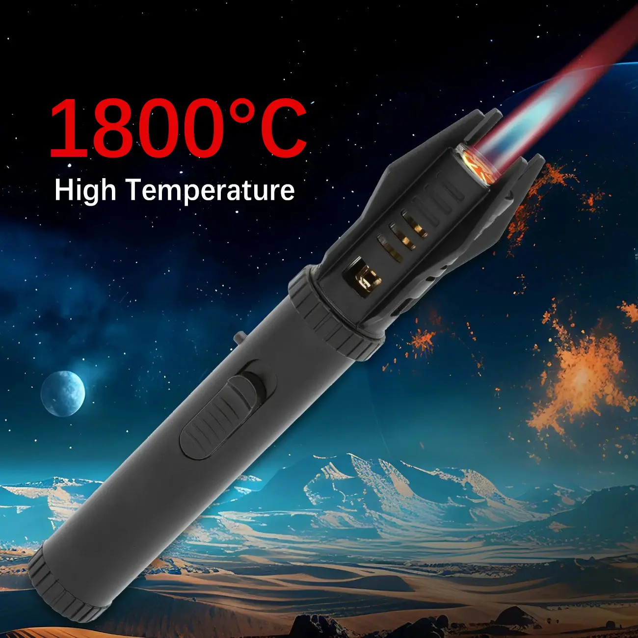 Portable Metal Body Torch Lighter - 1800°F High-Temp Flame Weld-Level Heat Windproof Turbine Gun, for Outdoor Cooking, Camping, Butane Gas Not Included, Bring Own Fuel