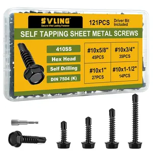 # Black Self Tapping Screws Assortment Kit PCS, Stainless Steel  Self Drilling Screws for Metal, /" /" " /", Hex Washer Head Sheet Metal Screw