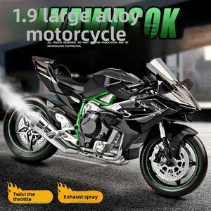 The Kawasaki H2R motorcycle model can be ignited and started. It is an alloy imitation of a real motorcycle, featuring a hand-painted figure of a boy. It is a collectible item suitable for enthusiasts and an ideal gift.