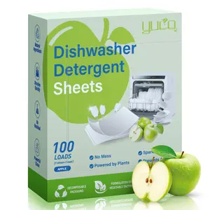 YUCO Dishwasher Detergent Sheets 100 Loads, Liquid-Free Dish Soap Cleaner Strips Eco-Friendly No Plastic Dishwasher Pods Detergent, Use in Dishwasher or Sink, Leaving Dishes Sparkling Clean (Apple)