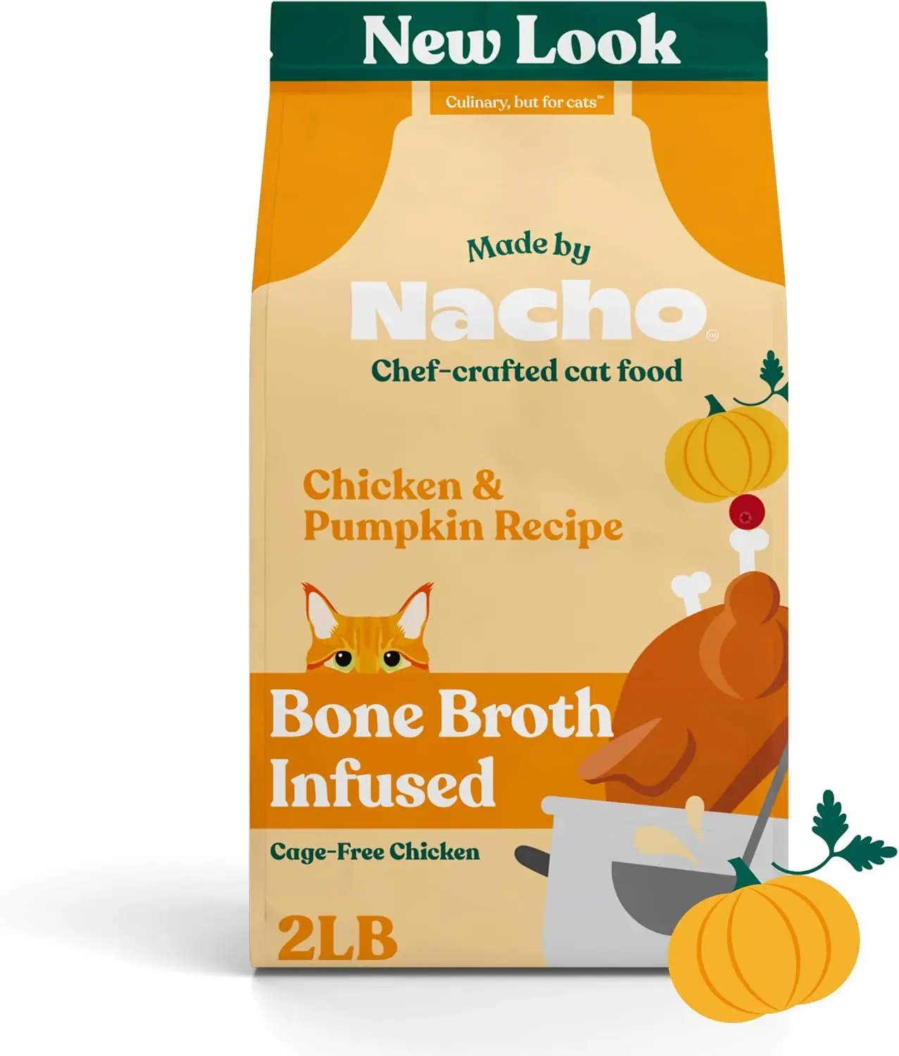Made by Nacho Bone Broth Infused Dry Cat Kibble - Cage-Free Chicken & Pumpkin Recipe - Premium Grain-Friendly Cat Food 2lb Bag, Limited Ingredients