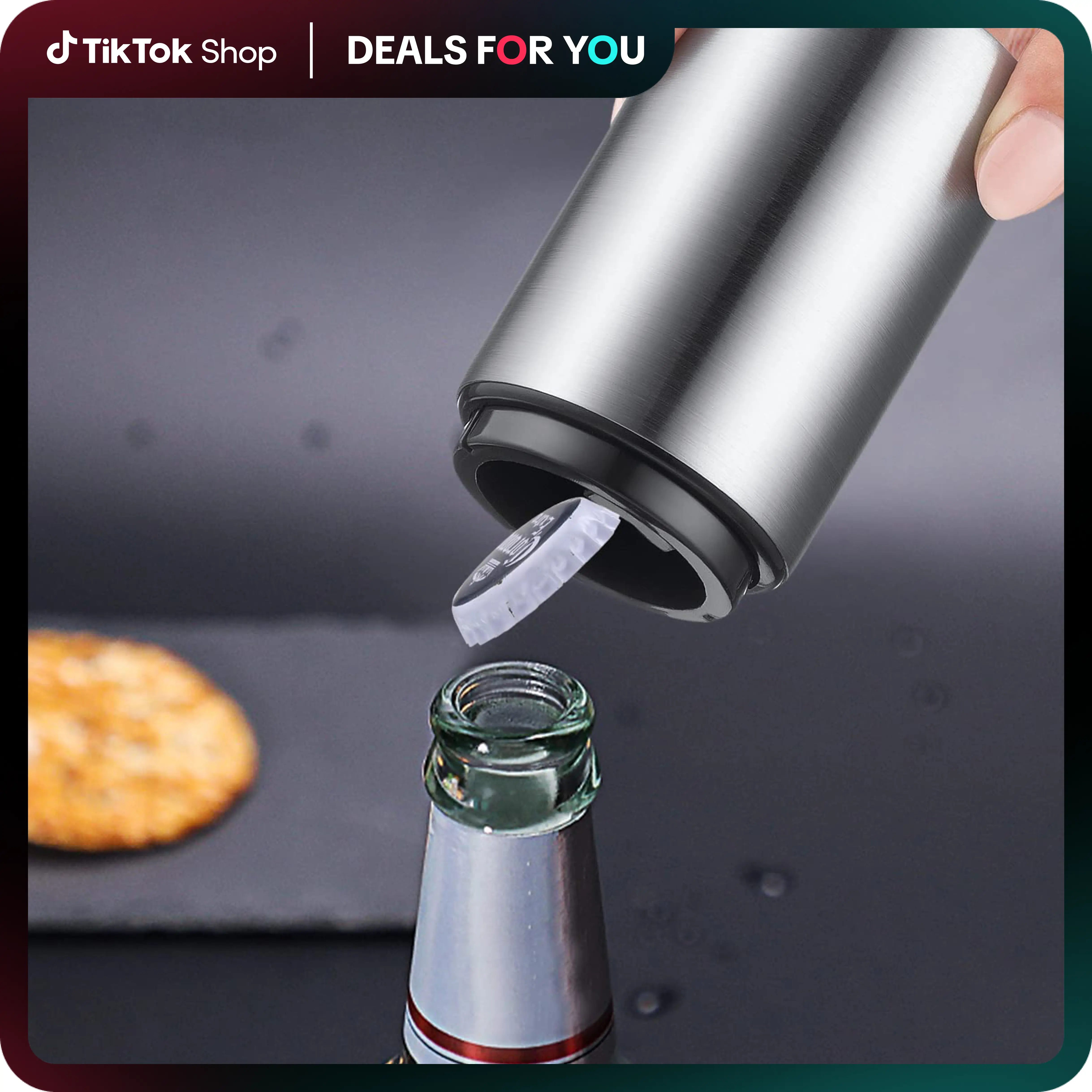 Premium Professional Bottle Opener, Magnetic Automatic Stainless Steel Push Down Opener, No Cap Can Escape, Quick Open for Kitchen, Home Bar & Restaur