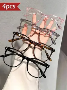4 Piece Set Anti-Blue Light Glasses, Anti Eyestrain Eyewear, Unisex Large Frame Design, Multi-Color Options Available, Reduces Eye Strain for Reading and Computer Use