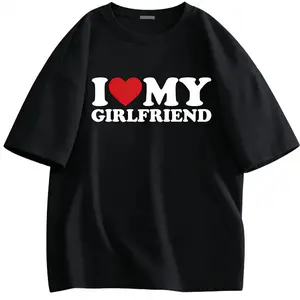 Casual Round Neck Short-Sleeve Streetwear Top, "I Love My Girlfriend" Relationship T-Shirt for Men and Women