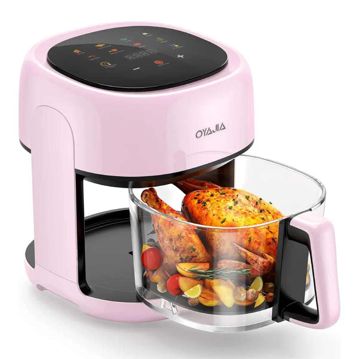 OYAJIA Pink Glass Air Fryer - 4.2QT Oil-Less Healthy Multifunctional Small Fryer with 1-Click Start & Touchscreen Controls, Kitchen Household Products for Dorm Use, Essential Household Items