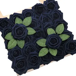 TINGE TIME Navy Blue Artificial Roses - 25pcs for DIY Wedding Bouquets, Bridal Showers, Parties & Home Decor
