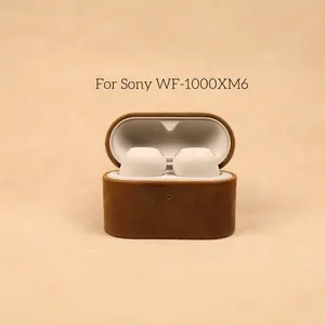 Vintage Crazy Horse Leather Earphone Case for Sony WF-1000XM6, Scratch-Resistant, Drop-Proof, Full Protection