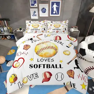 Feelyou Breathable Fabric Softball Comforter Set - U-Stitching, Multi-Size, Travel-Friendly Bedding with Baseball Gloves & Bat for Boys, European Sport Fan Quilt Set